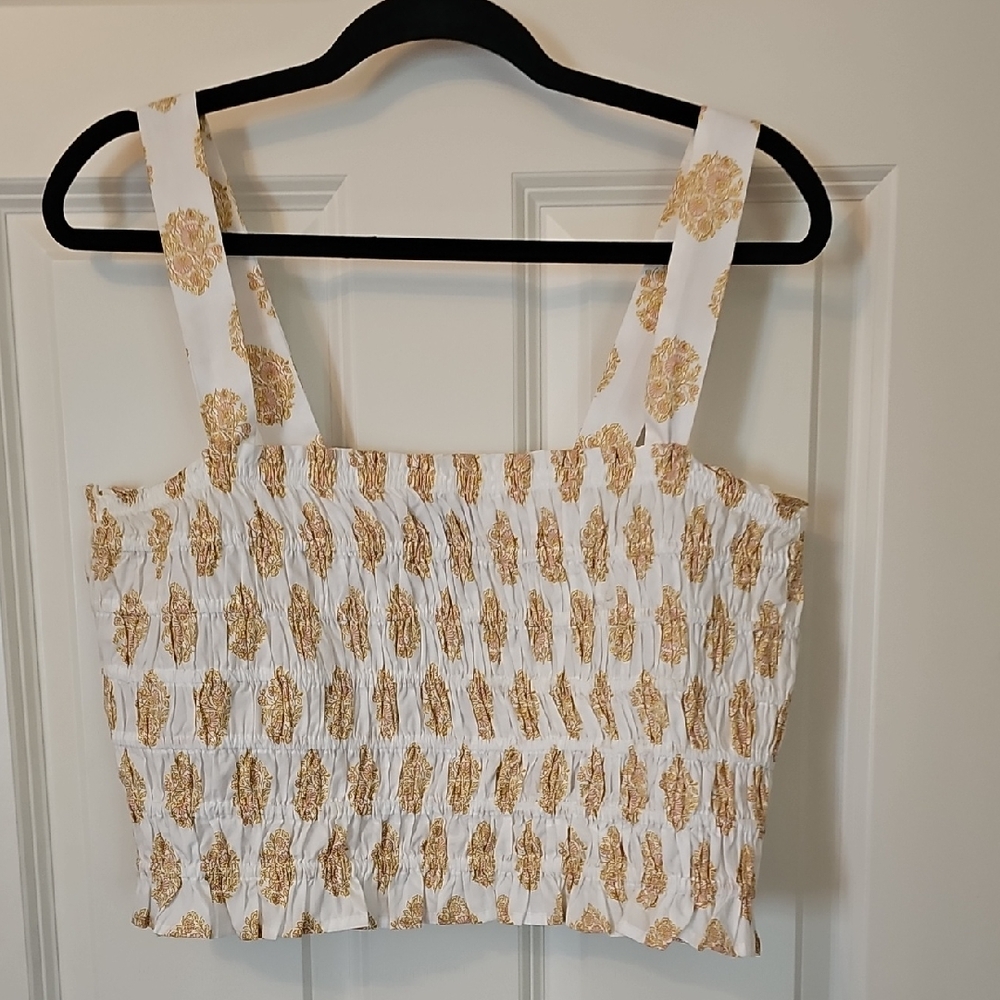 J. Crew Gold and White Smocked Tank Top